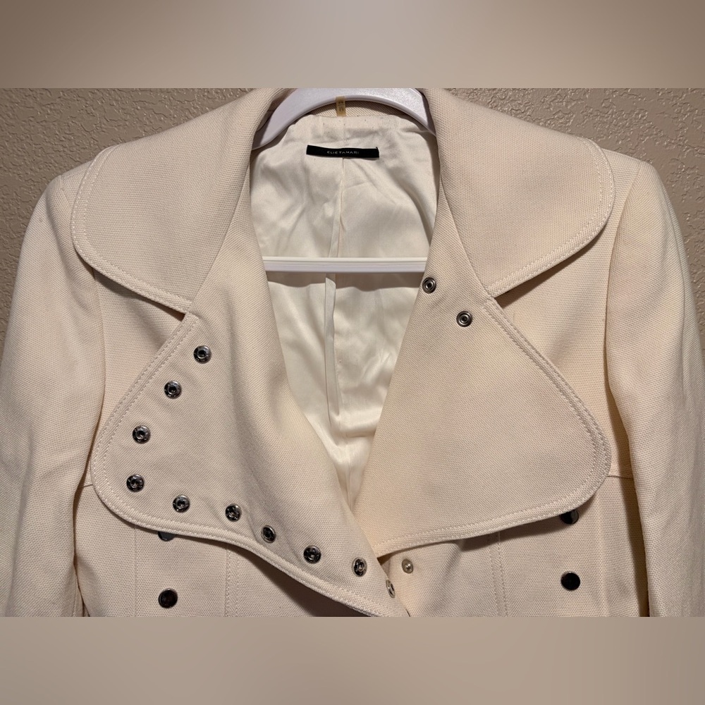Elie Tahari Cream Button Jacket with Silver Details Size M - Picture 4 of 6